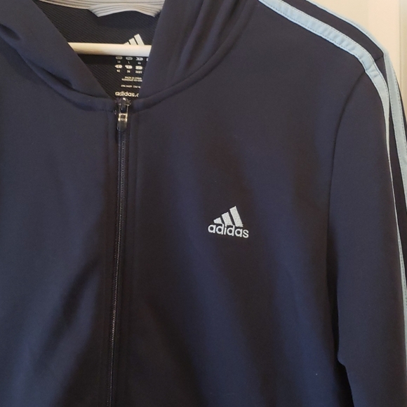 ADIDAS Navy Hooded Sweatshirt Hoodie sz L Women's - Picture 2 of 5